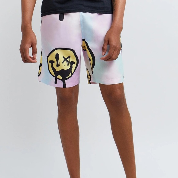 Drip Effect Smiley Face Tye Dye Swim Trunks - Size XL - Picture 3 of 7